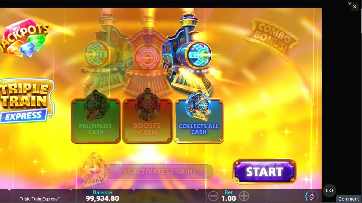 Tampilan visual futuristik dari slot Triple Train Express dengan kereta neon